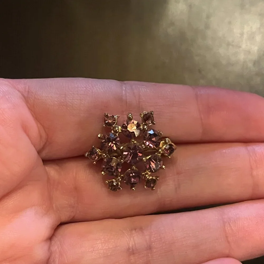 Vintage TINY Pink Rhinestone Gold tone Brooch Star burst